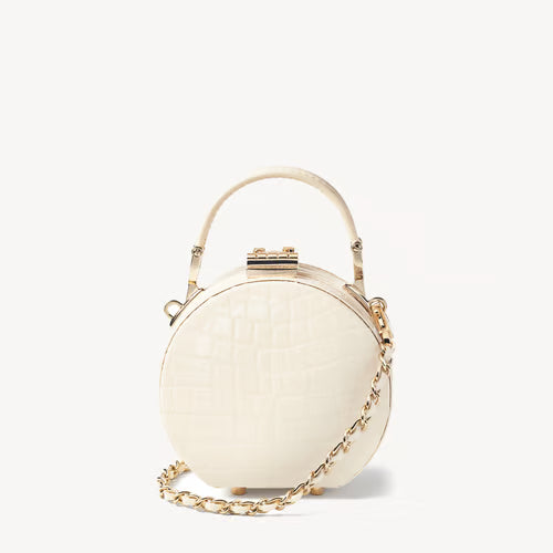 Micro Hat Box Ivory Patent Croc Top Handle Bag