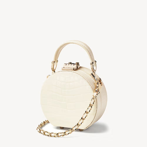 Micro Hat Box Ivory Patent Croc Top Handle Bag