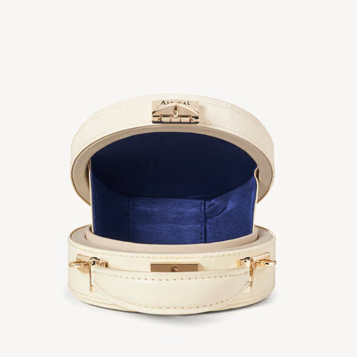 Micro Hat Box Ivory Patent Croc Top Handle Bag