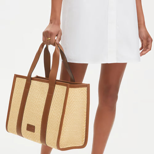 Natural Chevron Raffia & Smooth Bag