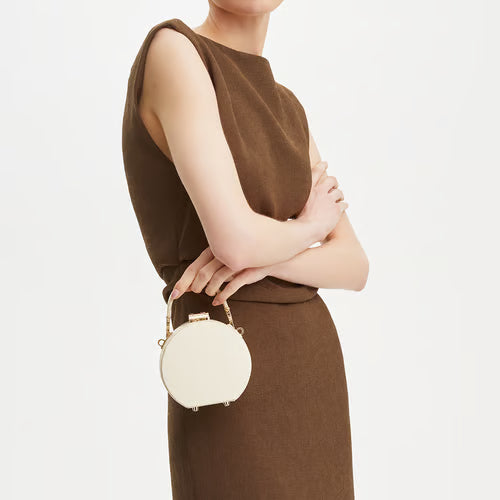 Micro Hat Box Ivory Patent Croc Top Handle Bag