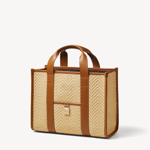 Natural Chevron Raffia & Smooth Bag