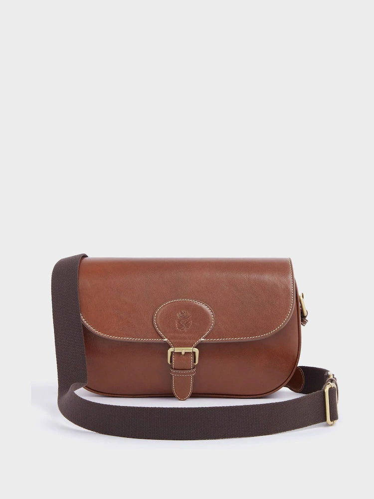 Brown Italian Leather Convertible Saddle Bag