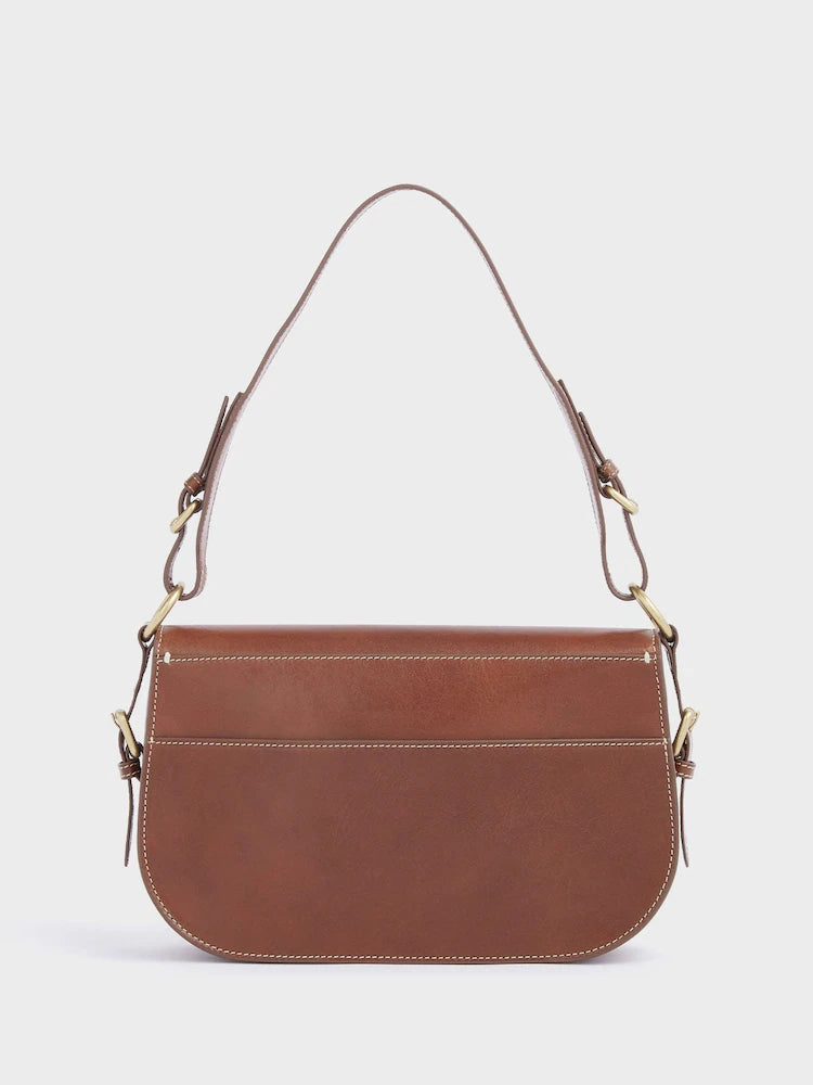 Brown Italian Leather Convertible Saddle Bag