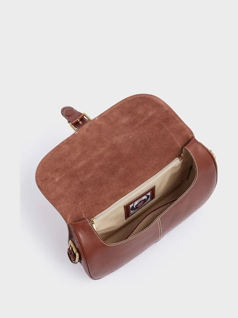 Brown Italian Leather Convertible Saddle Bag