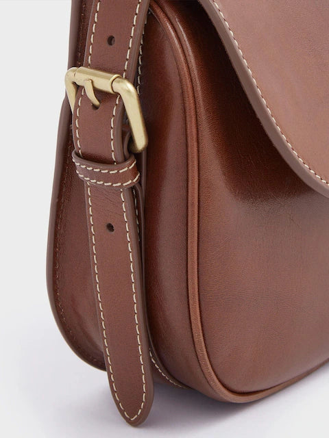 Brown Italian Leather Convertible Saddle Bag