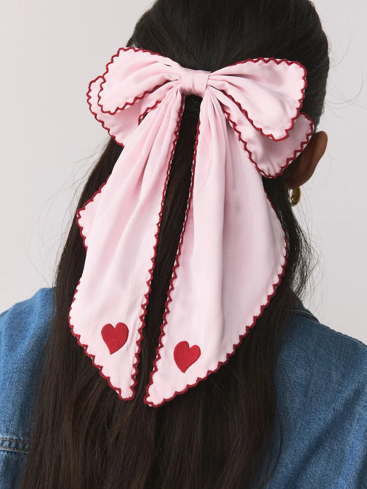 Pink Valentines Bow Hair Clip