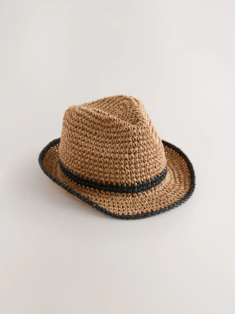 Natural Straw Look Trilby Hat