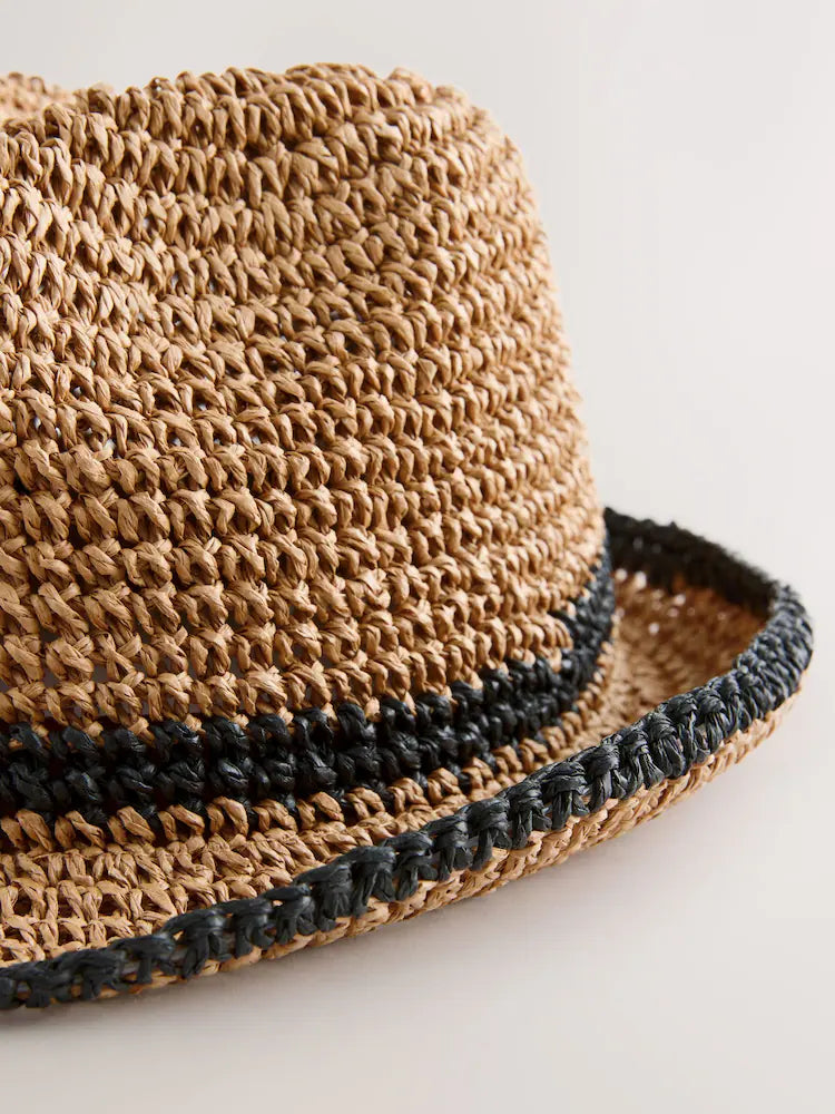 Natural Straw Look Trilby Hat