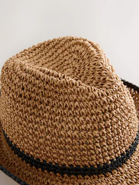 Natural Straw Look Trilby Hat