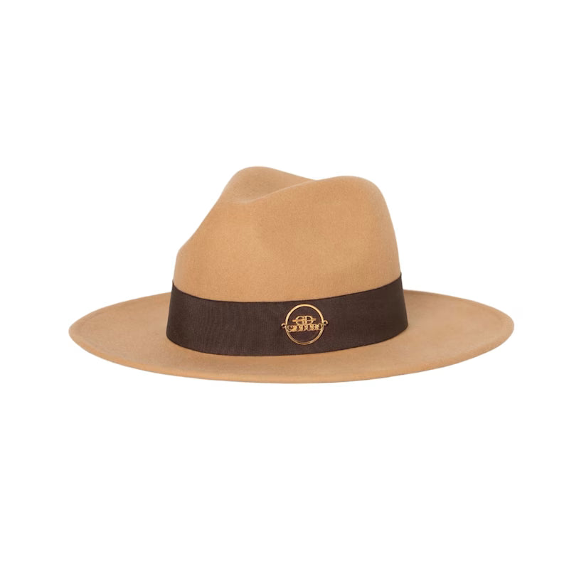 Camel Hat With Brown Ribbon