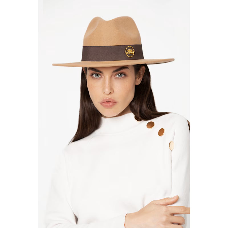 Camel Hat With Brown Ribbon